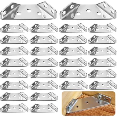 Connecteurs d'angle en Acier Inoxydable, 30 Pièces Connecteur D'angle de Meuble Triangulaire, Connecteurs d'angle Universels en Acier Inoxydable, Triangulaires Connecteur D'angle avec Vis pour Meubles (1/5)