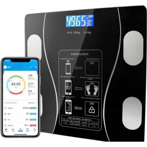 TrAdE Shop Traesio - Bilancia Pesapersone Professionale Nera Impedenziometrica Bluetooth Digitale Con App - (1/5)