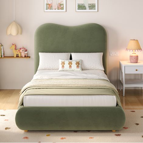 letto contenitore 90x200 per bambini velluto verde HAVRYA (1/5)