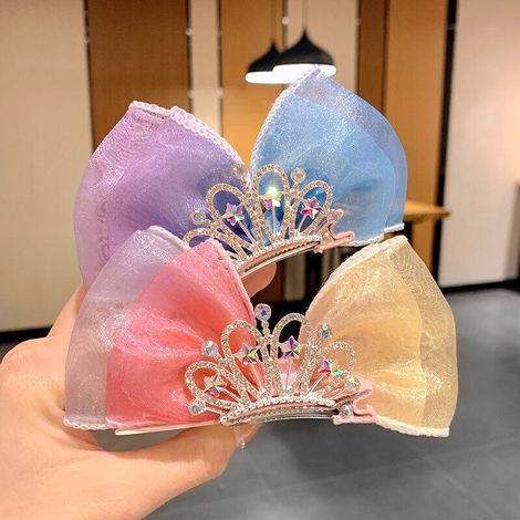 Pince à cheveux couronne de diamants, pince à cheveux nœud, pince à cheveux latérale en métal dégradé (1/5)