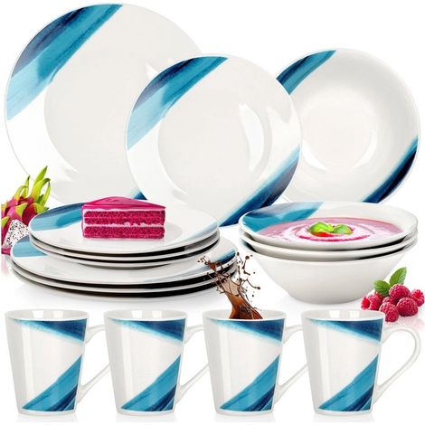 Porcelain Dinnerware Set, White & Blue, 16-Piece (1/5)
