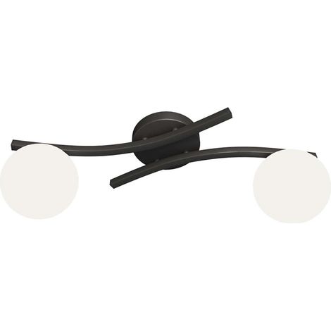 Plafoniera 2 Luci Opus In Accciaio Nero E Sfere In Vetro Bianco