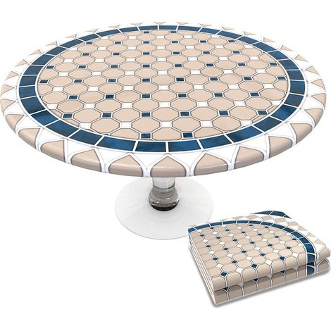 Nappe de Table Ronde en PVC Imperméable Anti Tache Intérieur Extérieur Couverture de Table Élastique avec Doublure pour Jardin Décoration (1/5)