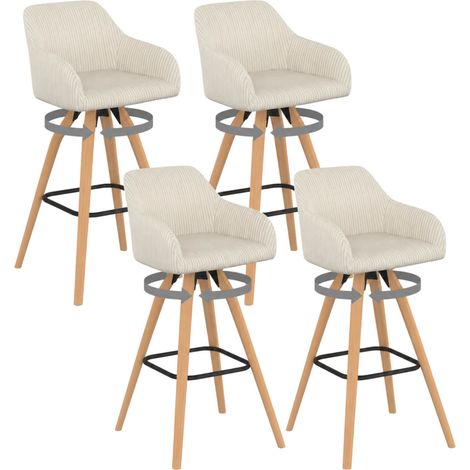 Set di 4 sgabelli da bar JANY girevoli con braccioli in velluto a coste beige e gambe in legno (1/5)
