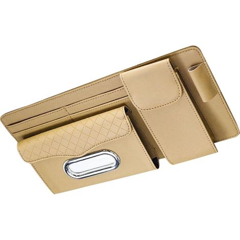 Organisateur de Pare-Soleil Voiture, Pochette Rangement Visière avec Support Lunettes et Porte-Cartes (1/5)
