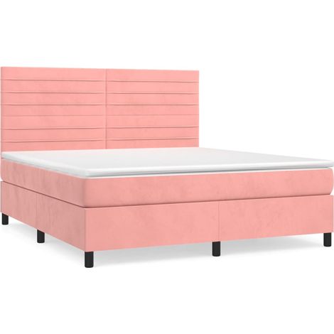 Maison Exclusive - Sommier à lattes de lit avec matelas Rose 160x200 cm Velours (1/5)