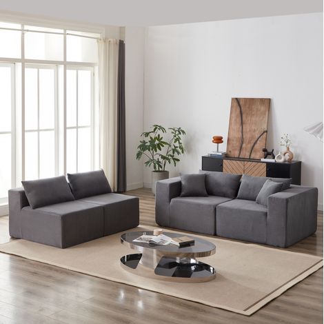 Canapé modulable en L 264x167x71 cm en velours côtelé gris, 4 modules, pour salon – MEUBLIV (1/5)