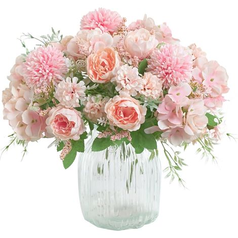 Lot de 2 Fleurs Artificielles, Brillant Fleur Artificielle, Bouquets de Fausse Fleur, Hortensia Fleurs Artificielles Deco, Bouquet de Fleurs Artificielle pour Mariage, ou Décoration de Table (1/5)