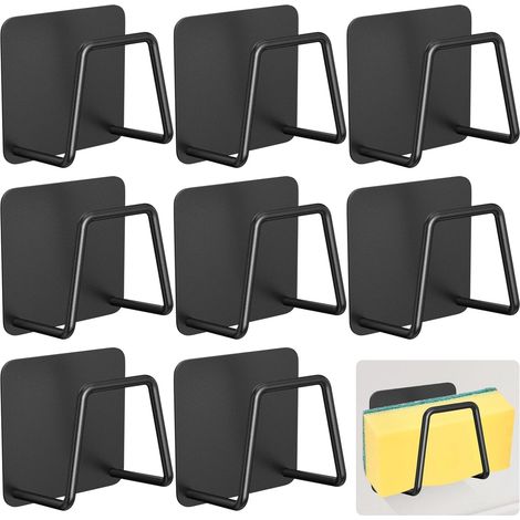JSSEVN-8 Pièces Porte Eponge Evier Cuisine, Porte Eponge Evier Cuisine Ventouse, Porte-Éponge pour Évier, Accroche Eponge Evier pour Salle Bains(Noir) (1/5)
