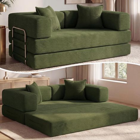 Canapé-lit convertible pliable en velours côtelé vert olive – 20010063 cm (1/5)