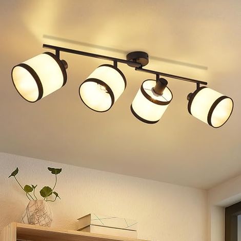 GBLY Deckenstrahler 4-flammig Deckenspot Schwarz LED Deckenleuchte E14 Vintage Spotlight Stoff schwenkbar 350° für Schlafzimmer Wohnzimmer Küche Lernzimmer Ohne Leuchtmittel (1/5)
