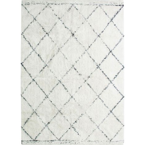 Les Tendances – Tapis berbère en coton motifs losanges écru naturel 120x170 – Épaisseur 18 mm – Fabrication artisanale – Entretien facile (1/10)