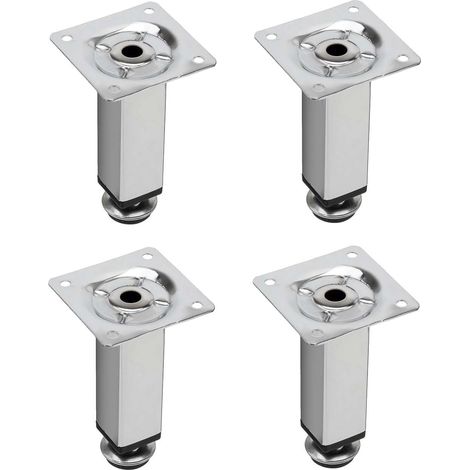 Cyclingcolors – Pied de meuble ajustable 4x – Base carrée 25 x 25mm – Acier finition chromée – Hauteur 150mm – Protection sols en plastique (1/2)