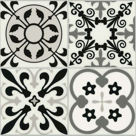 Crédence adhésive murale 3D motifs carreaux de ciment 4 pièces Blanc 25x25 cm (1/5)