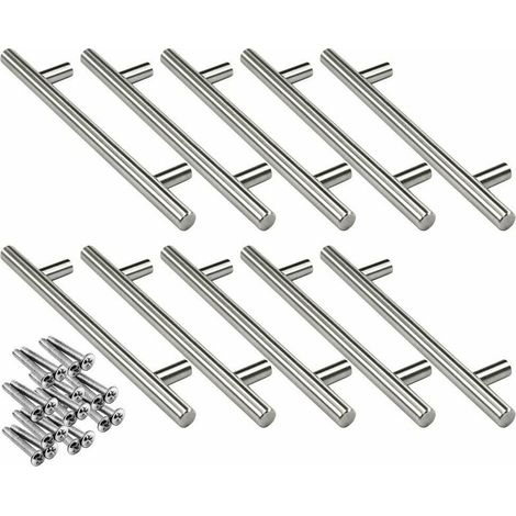 10 Stück 160 mm Edelstahl-T-Bar-Küchengriffe, Ø12 mm Schranktürgriff mit Schrauben
