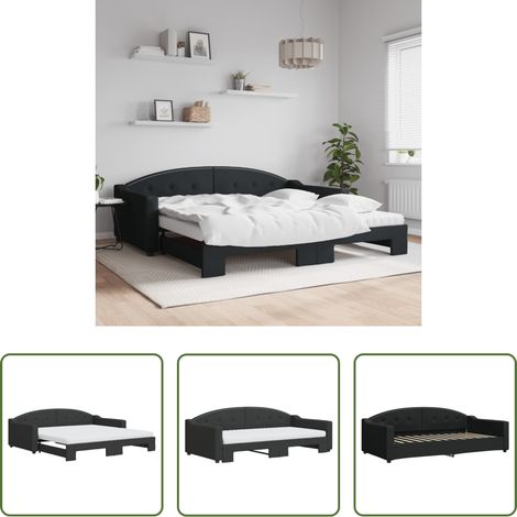 vidaXL Doppelbett - Tagesbett Ausziehbar mit Matratzen Schwarz 100x200 cm Stoff (1/5)