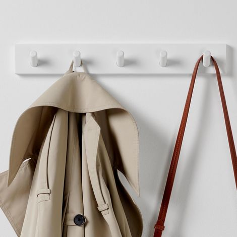 Porte-Manteau Mural Blanc - 5 Crochets - 43 cm Patère Murale (1/5)