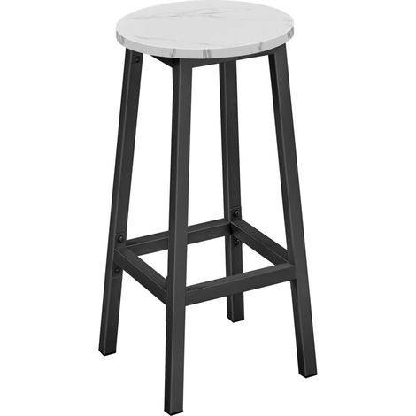 Tabouret De Bar - 1 Pièce - Diamètre 32 Cm Hauteur 65 Cm - Structure Acier Panneaux De Particules - Usage Intérieur - Marbre Et Noir (1/5)