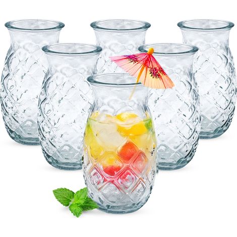 Cocktail Glas im Ananas Design 400 ml - 6er Set - Party Trinkglas klar mit Relief