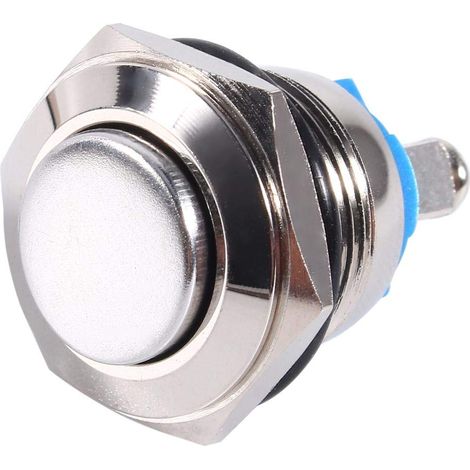 Auto Reset Switch, Waterproof Momentary Metal Push Button Replacement for Car 12V 16mm ON OFF Horn Switch Silver Metal Push Button Switch (1/5)