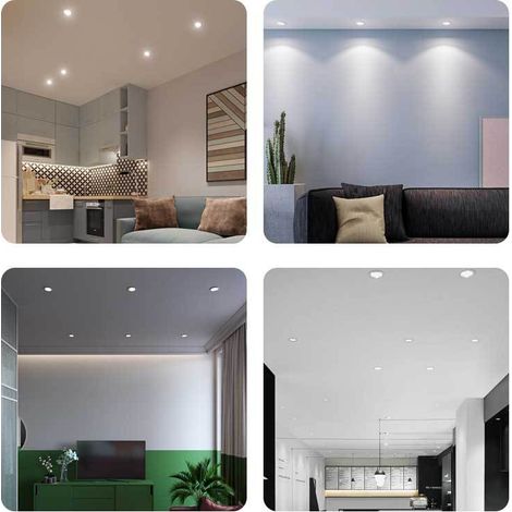Lot de 3 spots LED encastrables plafond 5W alliage aluminium fin, 3 couleurs modulables, blanc et argent, trou de coupe 7‑9cm