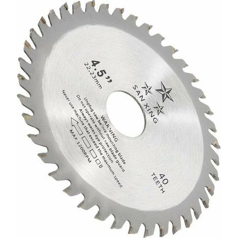 115 mm mit 40 Zähnen, 115 mm Schleifscheibe zum Holzschneiden, Holztrennscheibe für Winkelschleifer, Innendurchmesser 22,2 mm (1/5)