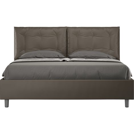 Lit design 160x200 cm avec tête de lit coussins matelassés simili cuir marron Andry-Option Avec sommier et coffre (1/5)