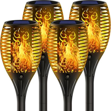 Juego de 4 luces solares para exteriores, antorcha solar de 33 LED con llama parpadeante realista, luces solares para exteriores impermeables IP65, luces solares para jardín para caminos, césped y pat (1/5)
