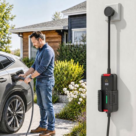 Chargeur Voiture Électrique Type 2 3,7kW, 5 m, 6/8/10/13/16A, Compact, Sécurisé (1/5)