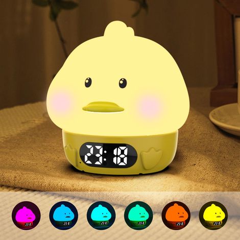 Sveglia luminosa, luce notturna a forma di paperella per la cameretta dei bambini, orologio digitale ricaricabile, doppia sveglia, funzione snooze, 9 modalità colore, lampada da comodino per bambini c