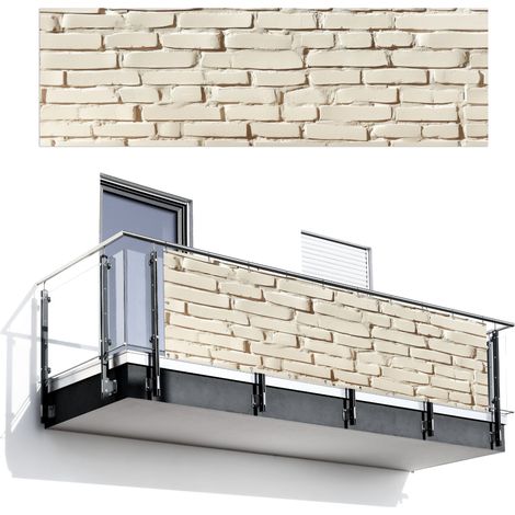 Balcony Privacy Banner Bricks - Wall - Light - White 300x90 cm