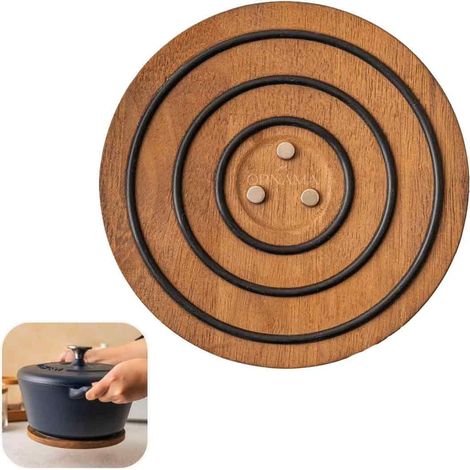Onderzetter - Madera Haya - 12x12x0,8 cm - Imán Integrado 2 kg - Resistente hasta 150 °C - Borde Antideslizante de Silicona - 1 Unidad (1/5)