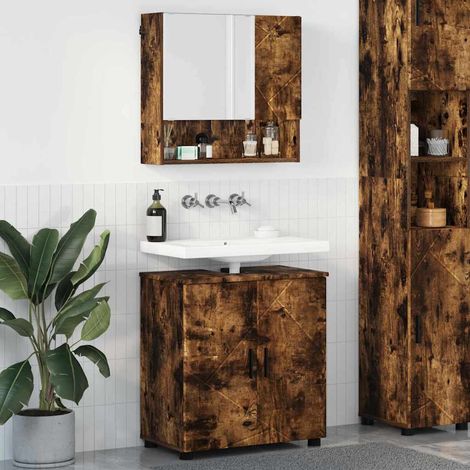 vidaXL Set di mobili per il bagno Montaggio a parete 2 pcs Rovere (1/5)