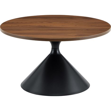 Set de 2 tables basses forme conique avec plateau en mélamine effet noyer et pied en métal noir (1/5)