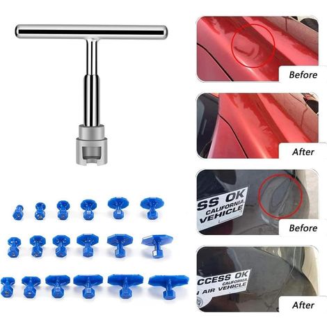 Kit per la riparazione di ammaccature auto, kit per la rimozione di ammaccature senza vernice, kit per la riparazione di ammaccature sulla carrozzeria con 18 ventose blu e martello a T, adatto per rip (1/2)