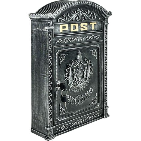 Relaxdays Antique-looking Letterbox, 44.5 x 31 x 9.5 cm, Outdoor, Wall-Mount Mailbox, Cast Aluminium, DIN A4 Letters