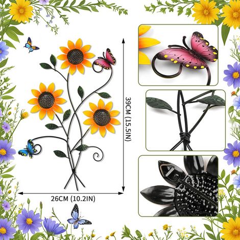 Décoration Murale en Métal Tournesol et Papillon Sculpture Suspendue Artisanat d'Art de Jardin pour Salon Chambre Balcon Extérieur Intérieur (1/5)