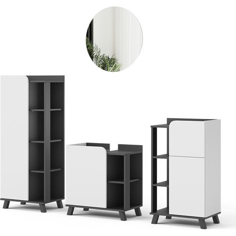 Conjunto de muebles de baño Karen, Antracita/blanco, 4 partes, Vicco