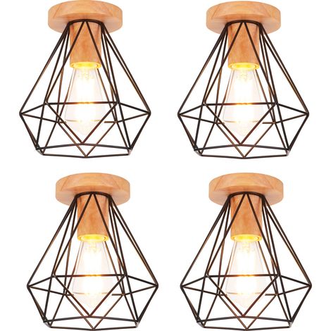 4 Pack Diamond Ceiling Light in Wood Metal Ceiling Lamp Vintage Retro Industrial for Corridor Stairs Entrance Bedroom Black (1/5)