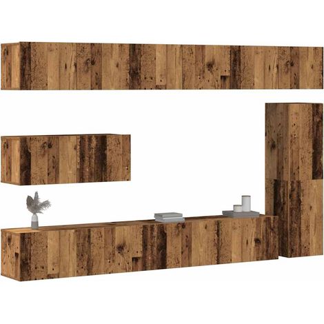 7-tlg. TV-Schrank-Set Wandmontage Altholz-Optik Holzwerkstoff