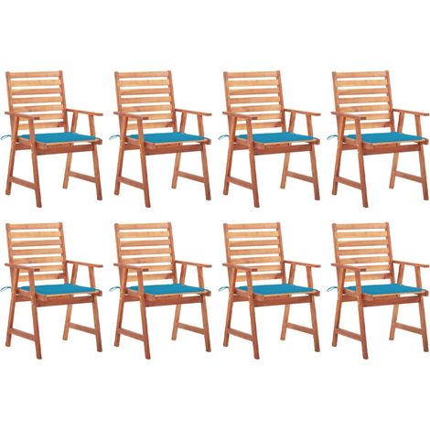 Lot de 8 Chaises de salle à manger de jardin - Chaises à dîner de jardin avec coussins Acacia massif BV806092 - BonneVie (1/5)