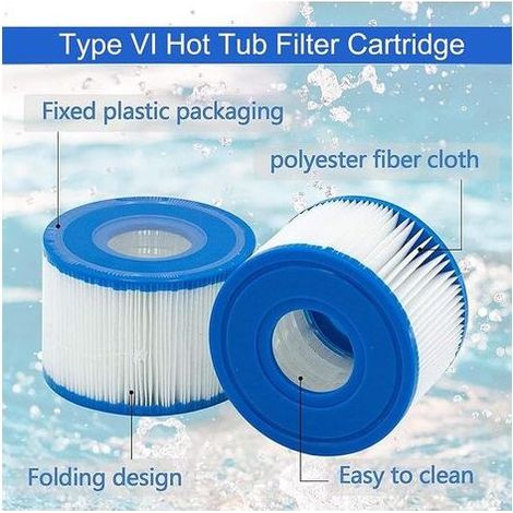 Lot de 6 Cartouches filtrantes pour Piscine Type VI, Cartouche Filtre pour Bestway Pompe de Piscine, Filtre de Piscine Intex pour Lay-Z-Spa, Miami, Monaco, Vegas (1/5)