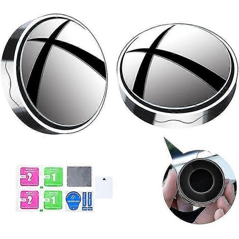 Lot de 2 rétroviseurs d'angle mort argentés, réglables à 360°, cadre rond convexe, vision arrière HD transparente – ventouse argentée (1/5)