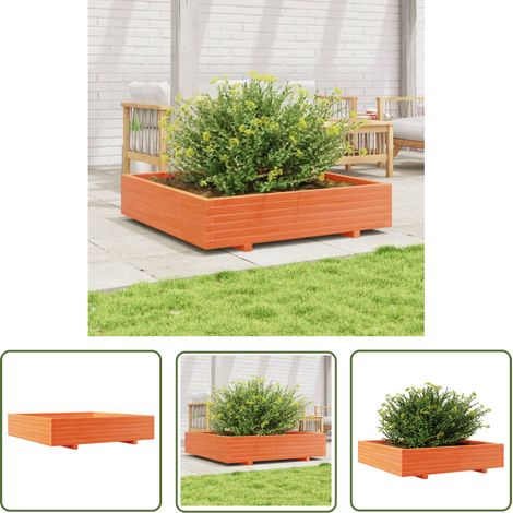 The Living Store Jardinière cire marron 110x110x26,5 cm bois de pin massif - Jardinier - Pot De Fleurs - Bac À Fleurs - Extérieur - Terrasse (1/5)