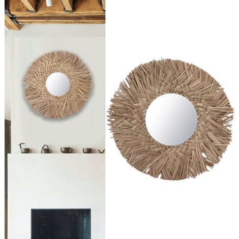 Mirroir Murale en Lattes de Paille Décoratif Naturel 14 cm Déco Chambre Studio Moderne en Vogue (1/5)