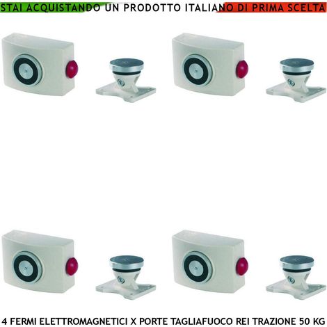 FERMAPORTA TAGLIAFUOCO REI BIANCHI 4 PEZZI FORZA DI TRAZIONE MAGNETE 50 KG ANTINCENDIO ALIMENTAZIONE 22/28 VCC (1/4)