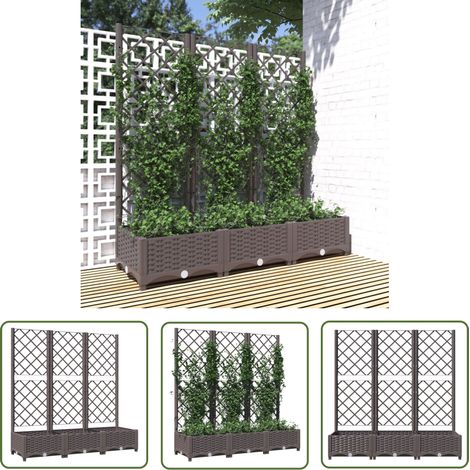 The Living Store Jardinière avec treillis Marron 120x40x121,5 cm PP - Jardinierre - Pot De Fleurs - Plante Grimpante - Treillage - Décoration Extérieur (1/5)