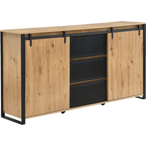 Credenza 2 ante scorrevoli e 3 cassetti in MDF e metallo nero Naturale - BELINARO (1/5)