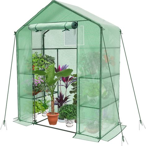 VOUNOT Invernadero de Jardín 143x73x195 cm Vivero Casero Plantas Cultivo con 4 Estantes, Verde