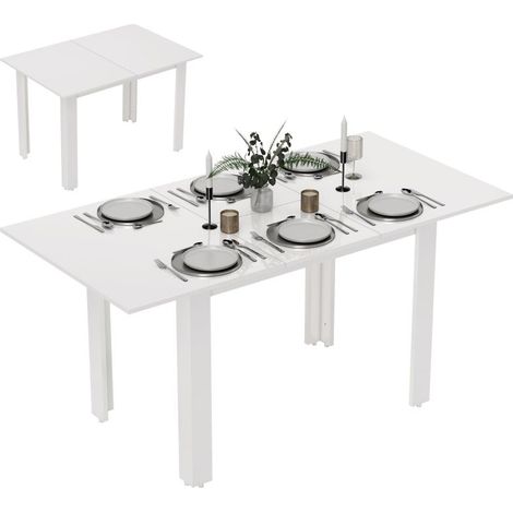 Table à manger extensible 120-160 cm en MDF blanc brillant pour 4-6 personnes meuble cuisine ajustable moderne (1/5)